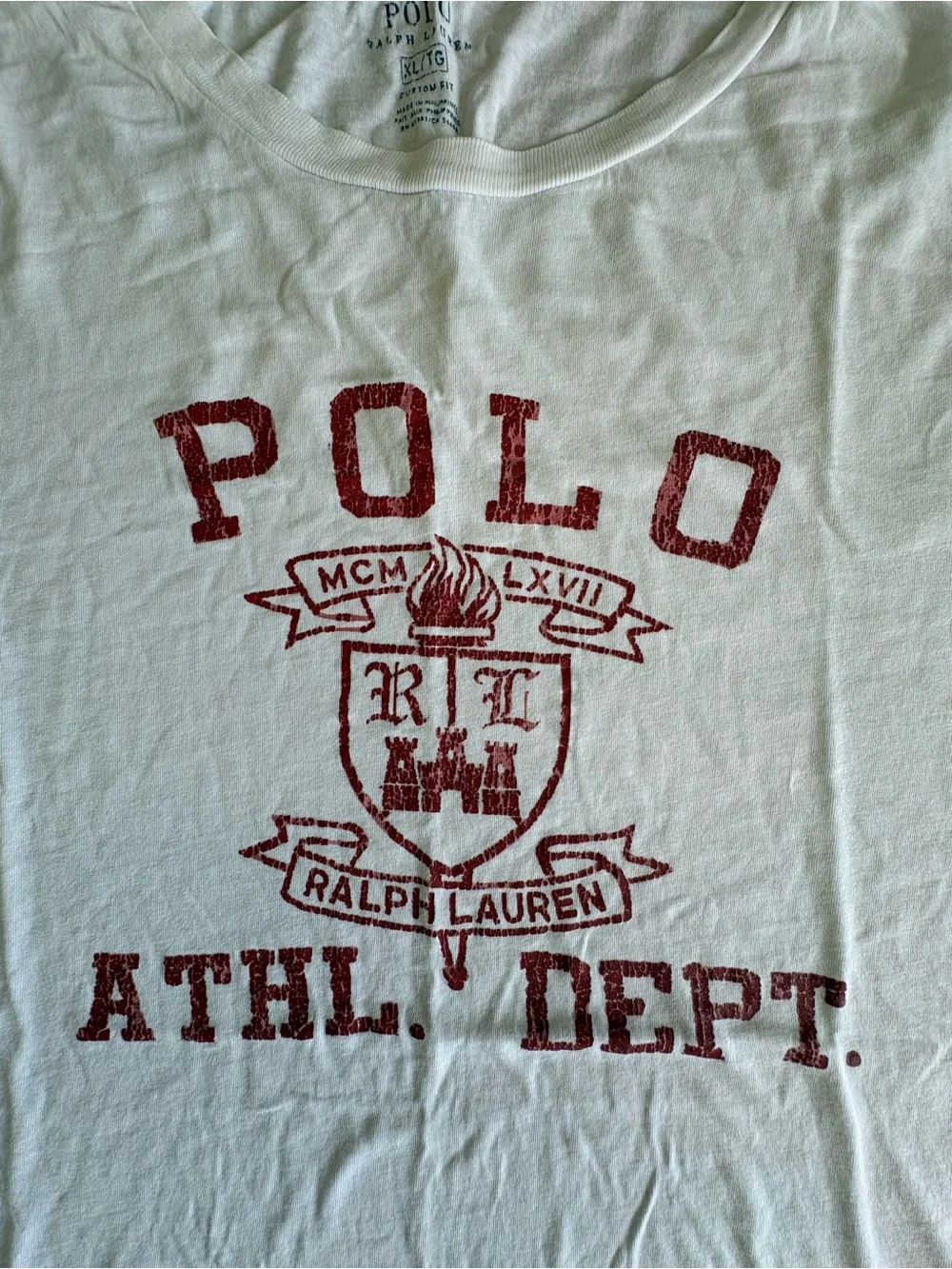Polo Ralph Lauren T Shirt Mens XL White Graphic Athl Dept Vintage Style Top